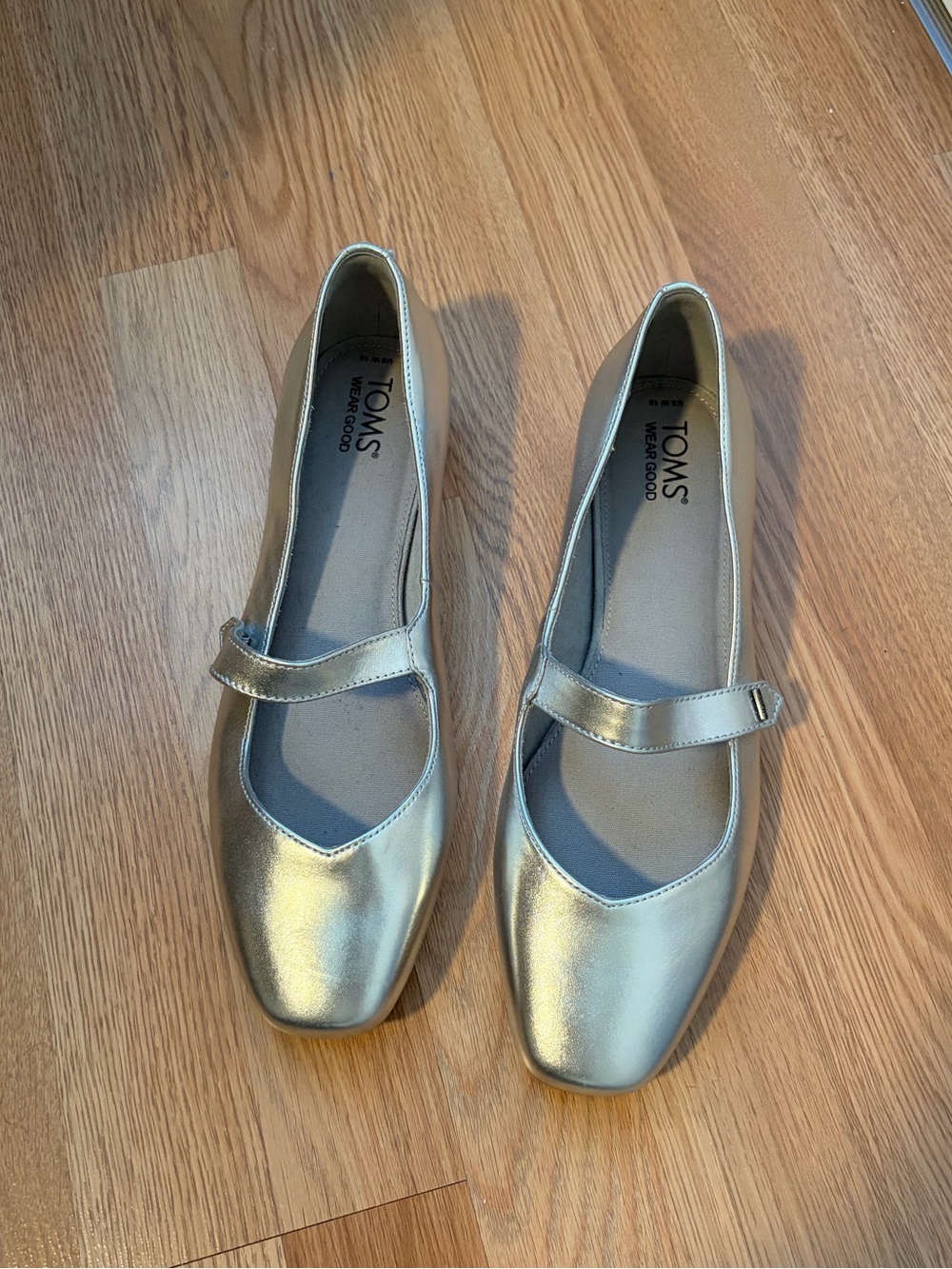 TOMS Metallic Silver Mary Jane Flats with Strap